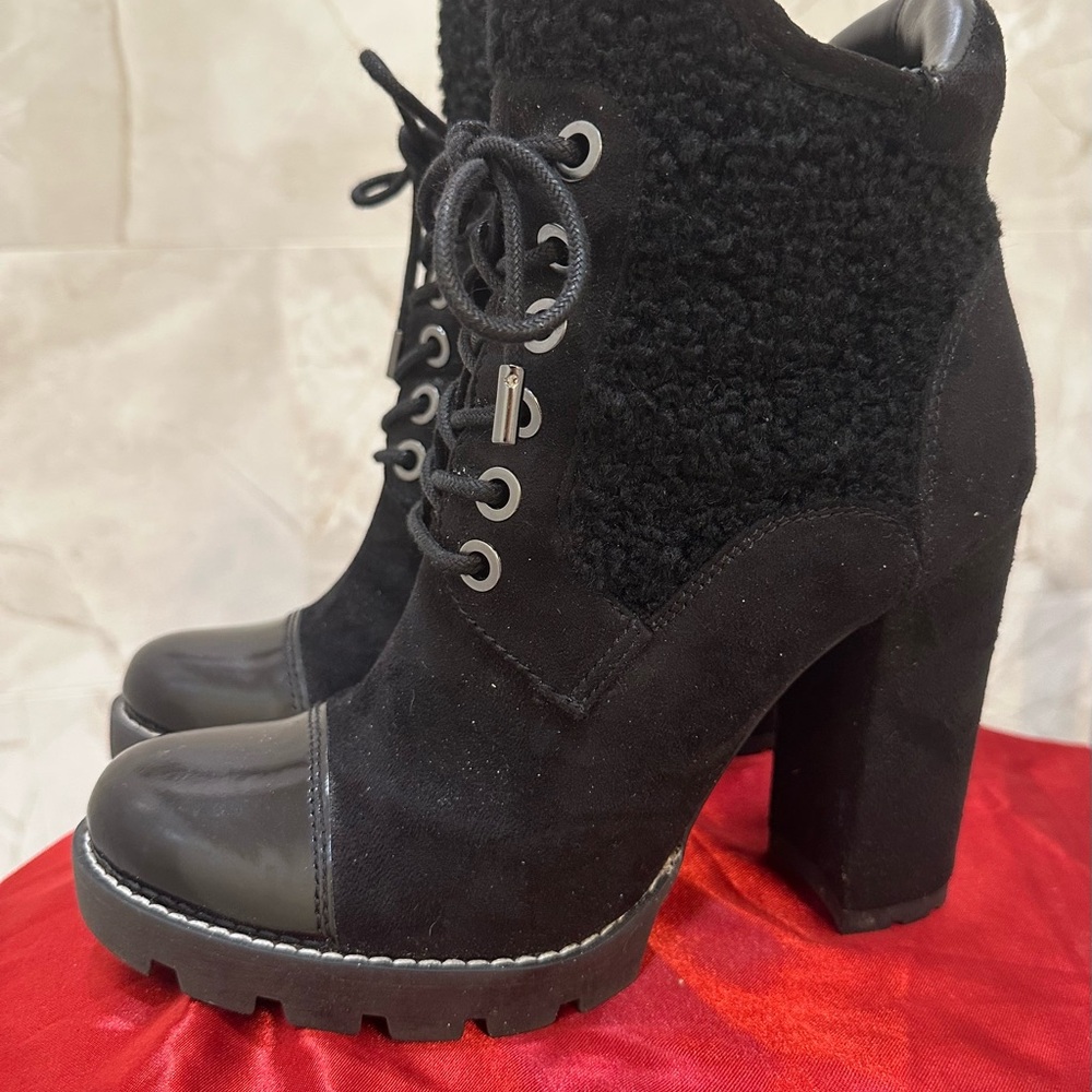 G by Guess Black Heeled Combat Boots with Platform Sole